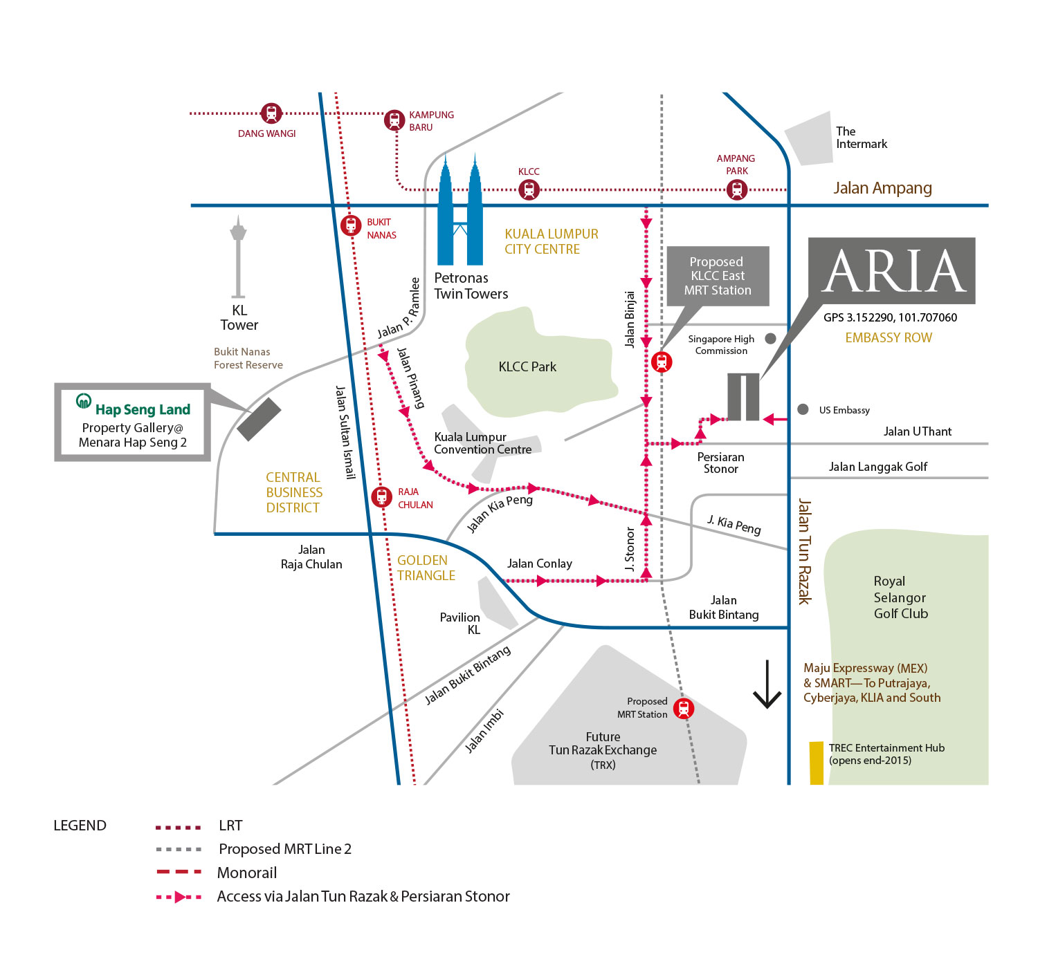 Aria Luxury Residences is opposite the US Embassy at Jalan Tun Razak, Kuala Lumpur.