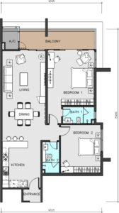 2 bedroom, 2 bathroom (1,367 sq. ft.)