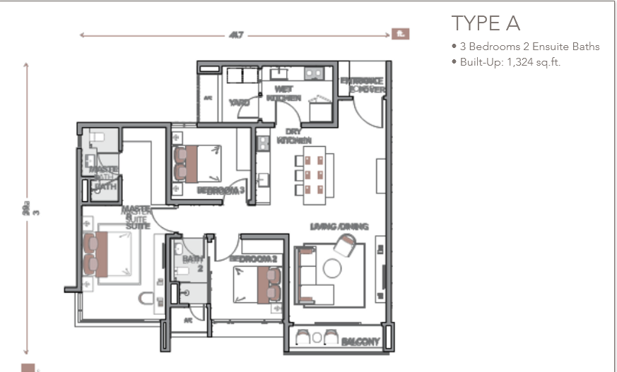 Floor area 1,324 sq ft - 3 bedrooms