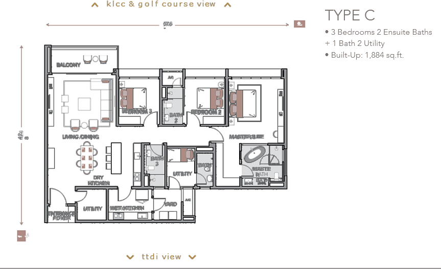 Floor area 1,884 sq ft - 3 bedrooms