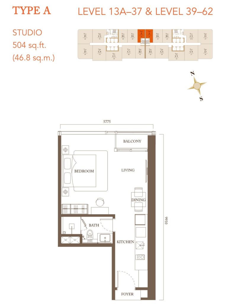 Pavilion Square floor plan: Built-up 504 sq ft - Studio 