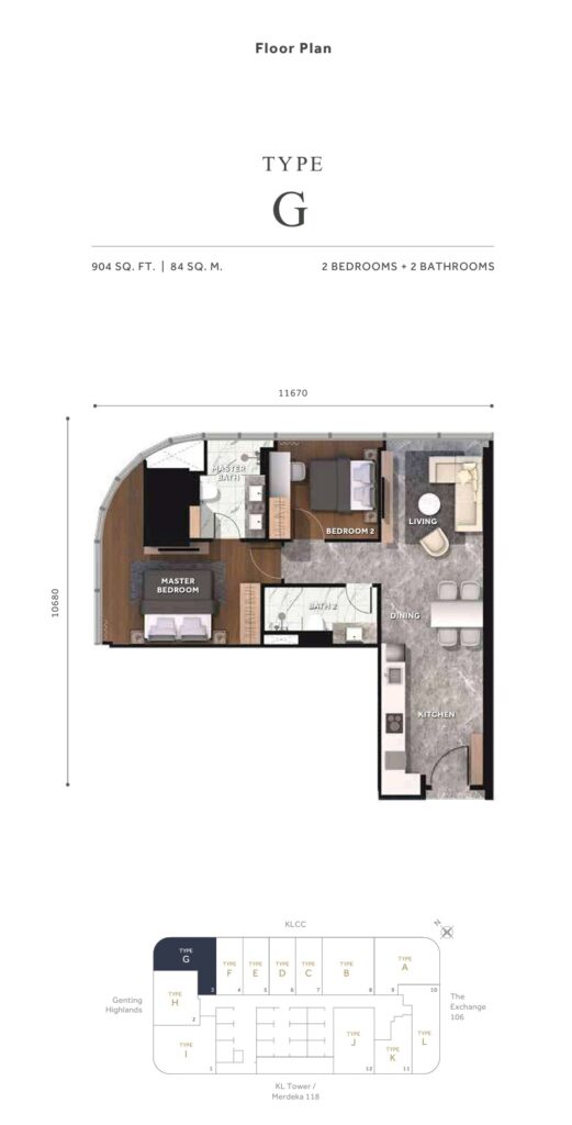 Clouthaus Residences Floor Plan - 904  sq ft in 2 bedrooms + 2 bathrooms layout 