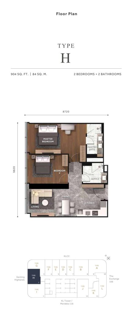 Clouthaus Residences Floor Plan - 904 sq ft in 2 bedrooms + 2 bathrooms layout 